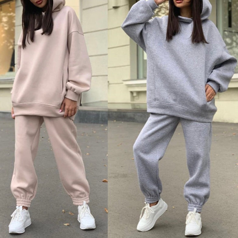 Women's hoodie with pockets and sweatpants 2 pieces tracksuits | Fall winter chunky workout fitness outfits