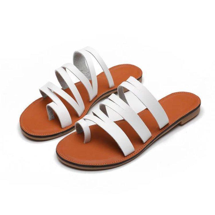 Womens' flat ring toe gladiator slide sandals