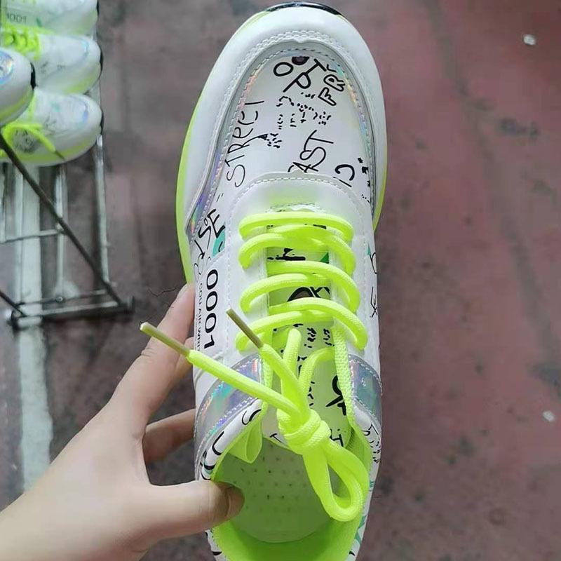 Women candy color graffiti print front lace sneakers running shoes