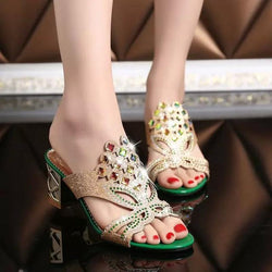 Open Toe Hollow Out Breathable Green Slippers For Women - fashionshoeshouse