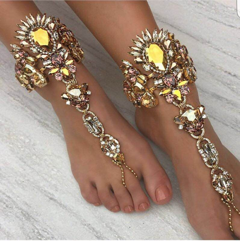 Women boho crystal anklets ankle bracelet barefoot sandals foot jewelry