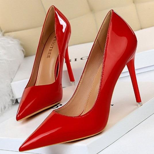 Women's PU patent leather high heels pointed closed toe stiletto heels