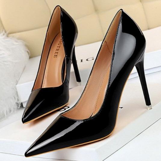 Women's PU patent leather high heels pointed closed toe stiletto heels