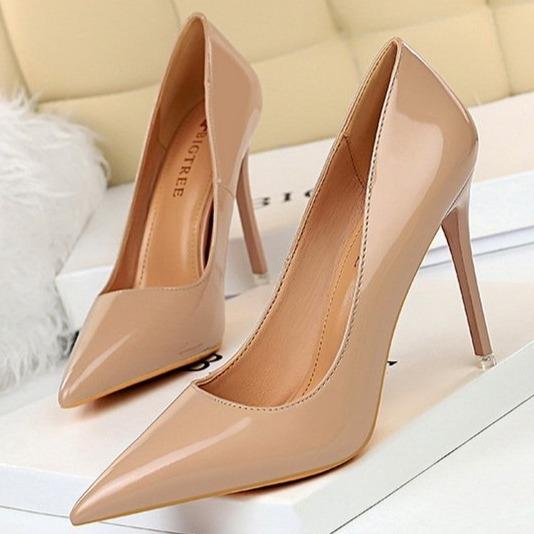 Women's PU patent leather high heels pointed closed toe stiletto heels