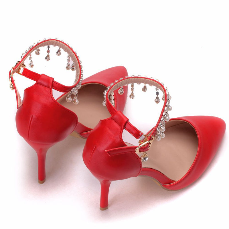 Women's stiletto heel closed toe wedding shoes ankle strap heels sandals