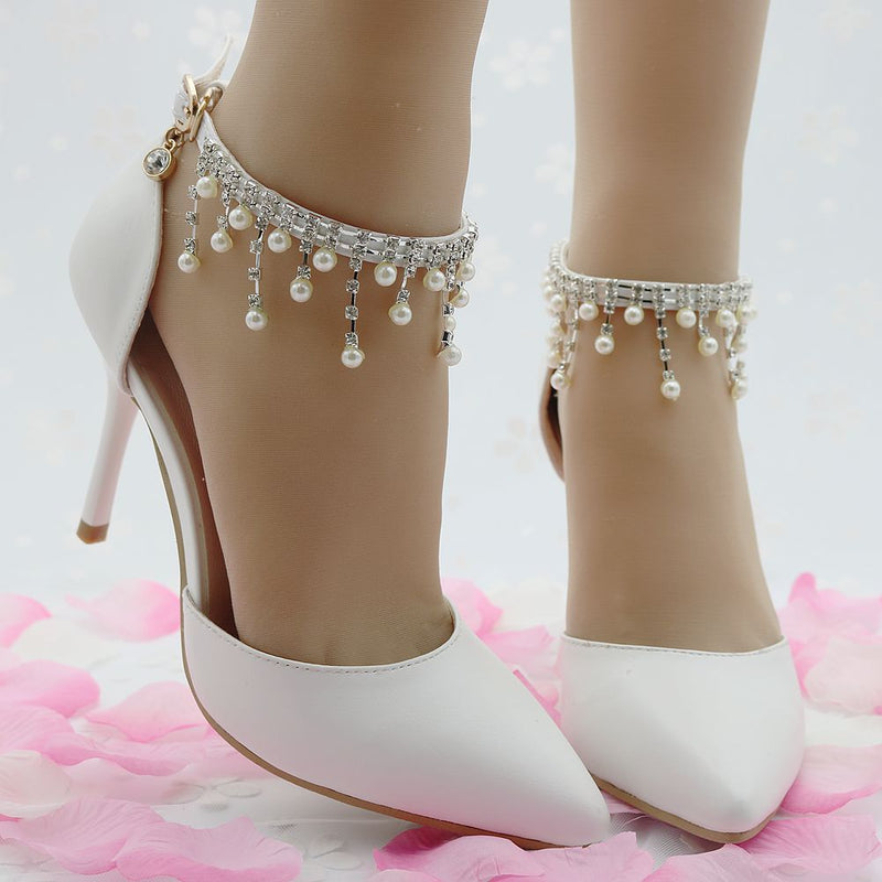 Women's stiletto heel closed toe wedding shoes ankle strap heels sandals