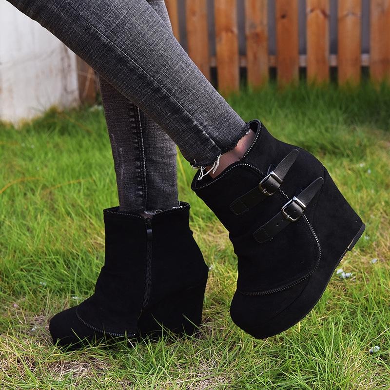 Women's fashion buckle strap wedge heel ankle booties