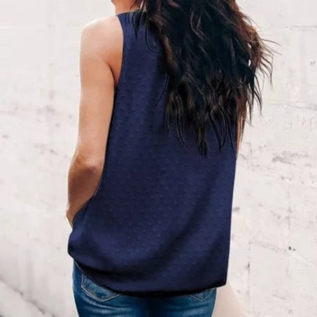 Women's swiss dot crewneck tank tops summer sleevesless blouse