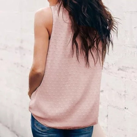 Women's swiss dot crewneck tank tops summer sleevesless blouse