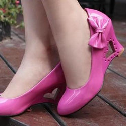 Cute sweet bowknot wedge heels pumps for party