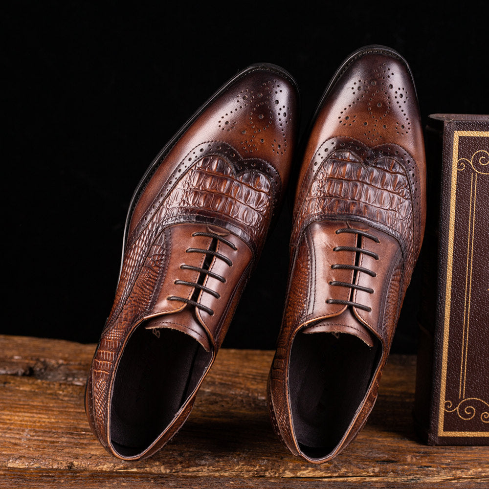 Men's retro wingtip brogue oxfords formal dress shoes lace-up business work shoes