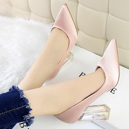 Clear chunky high heels pumps | Sexy transparent pumps