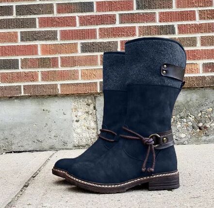 Women's retro flat mid calf snow boots tassels strap décor winter warm boots with zipper