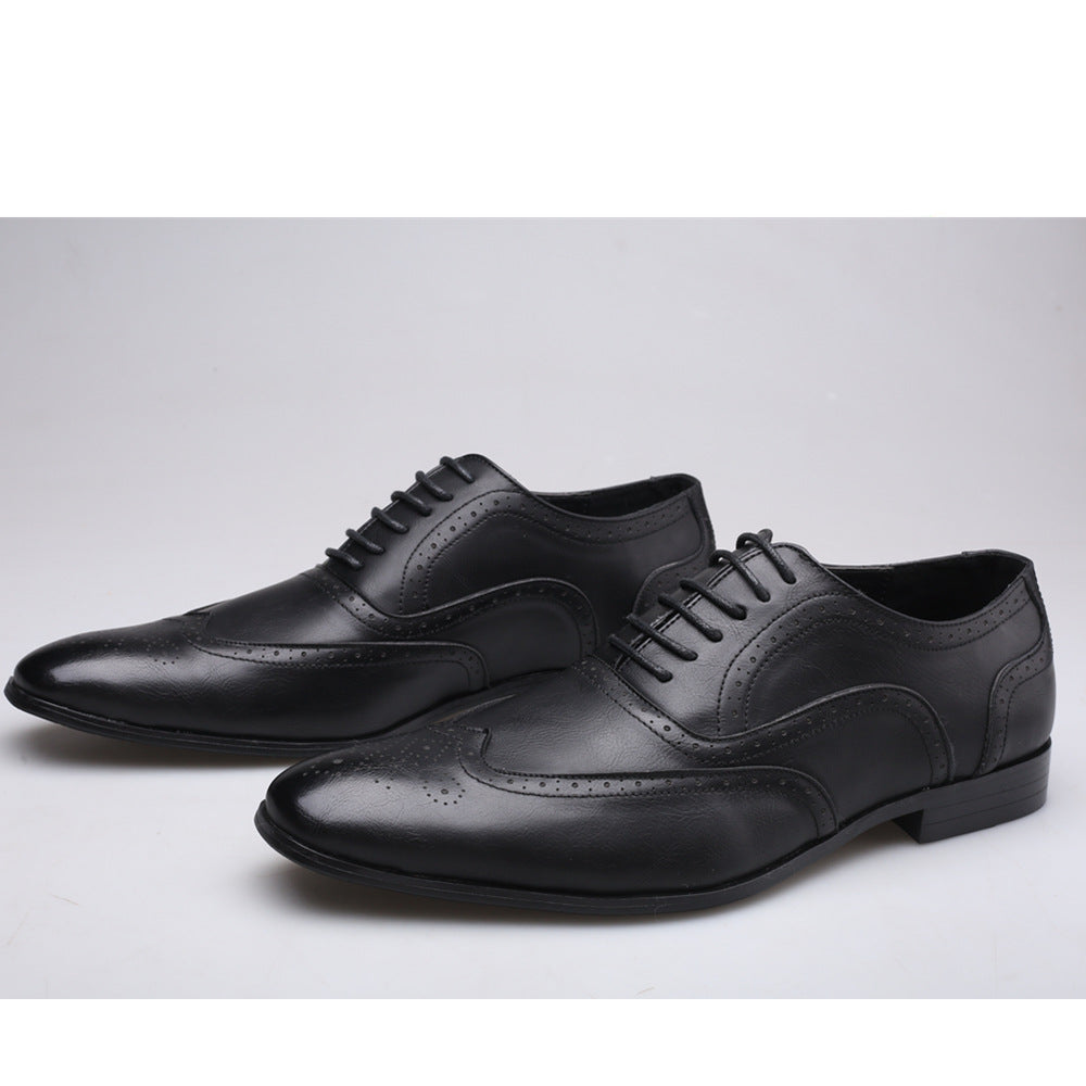 Men's retro wingtip brogue oxfords formal dress shoes lace-up business workwear shoes