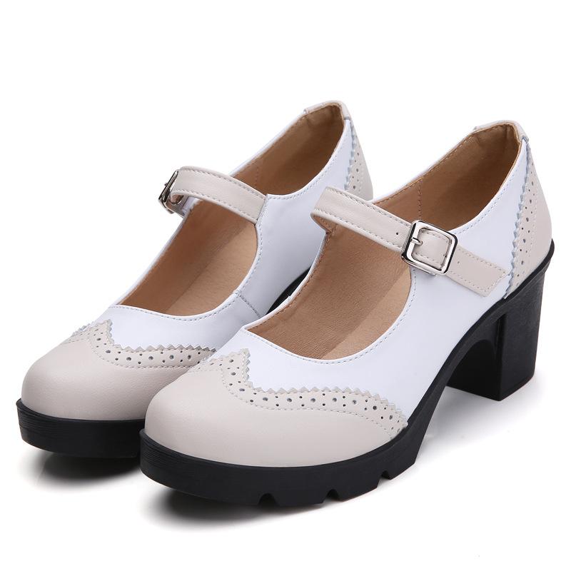 Women's classic buckle strap mid heel mary jane shoes vintage lolita shoes