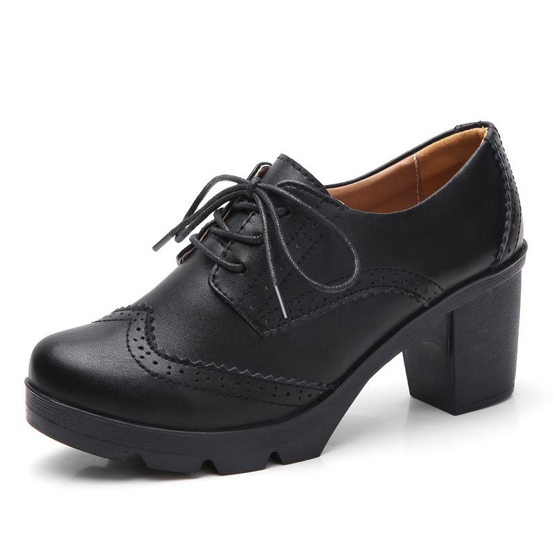 Women's classic chunky front lace brogue oxfords shoes