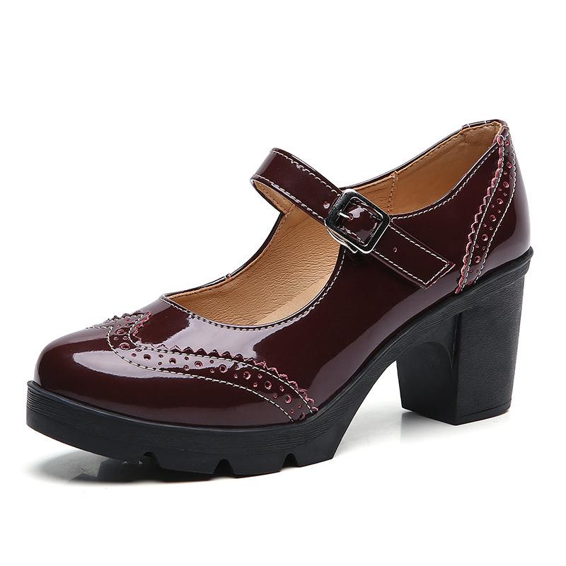 Women's classic buckle strap platform chunky mary jane shoes mid block heel