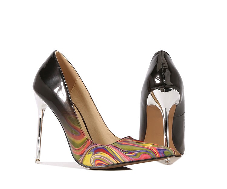 Gradient color PU patent leather stiletto pumps spring summer high heels pumps
