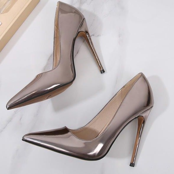 12cm sexy metallic evening party stiletto pumps silver gold fashion show high heels