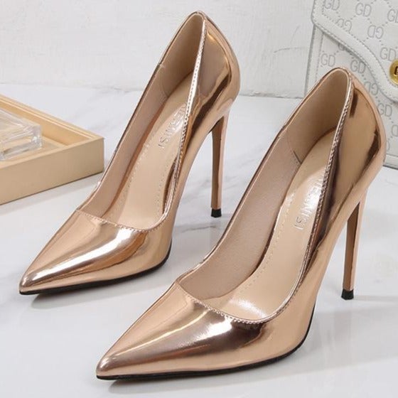 12cm sexy metallic evening party stiletto pumps silver gold fashion show high heels