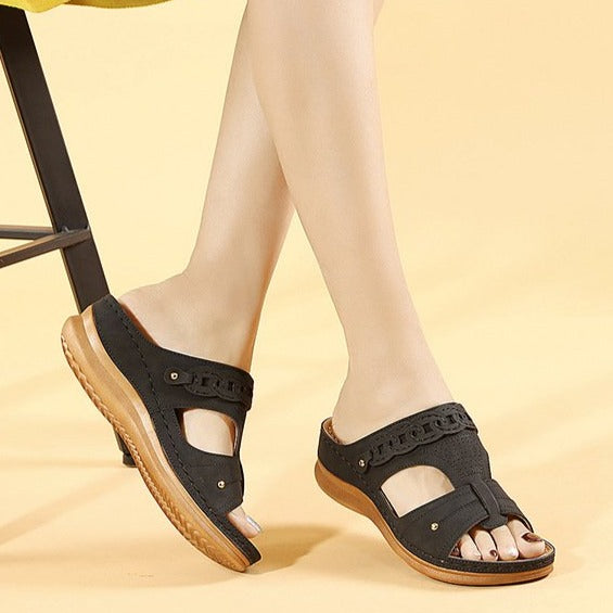 Women's retro wedge slippers summer open toe non-slip slides