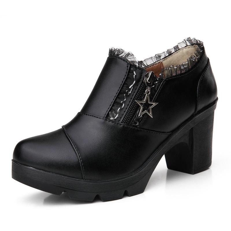 Women's platform mid-heel zipper chunky loafers dress shoes