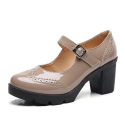 Women's classic buckle strap platform chunky mary jane shoes mid block heel