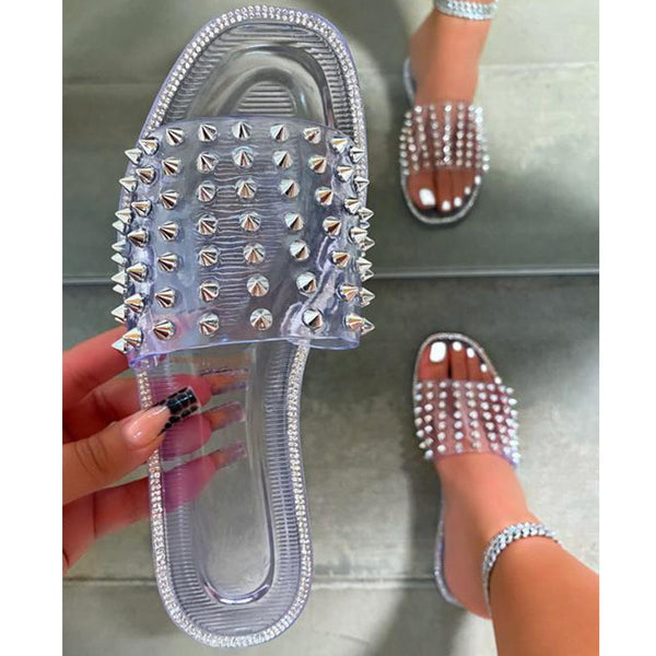 Women's studded jelly clear slides summer outdoors flat slippers