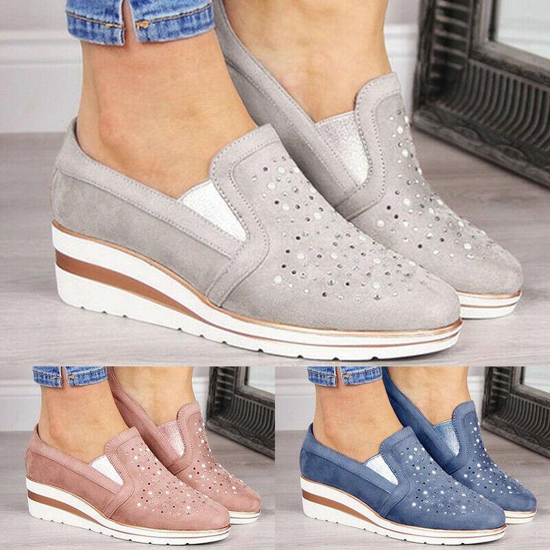 Women's slip on wedge comfortable walking slip on sneakers shoes