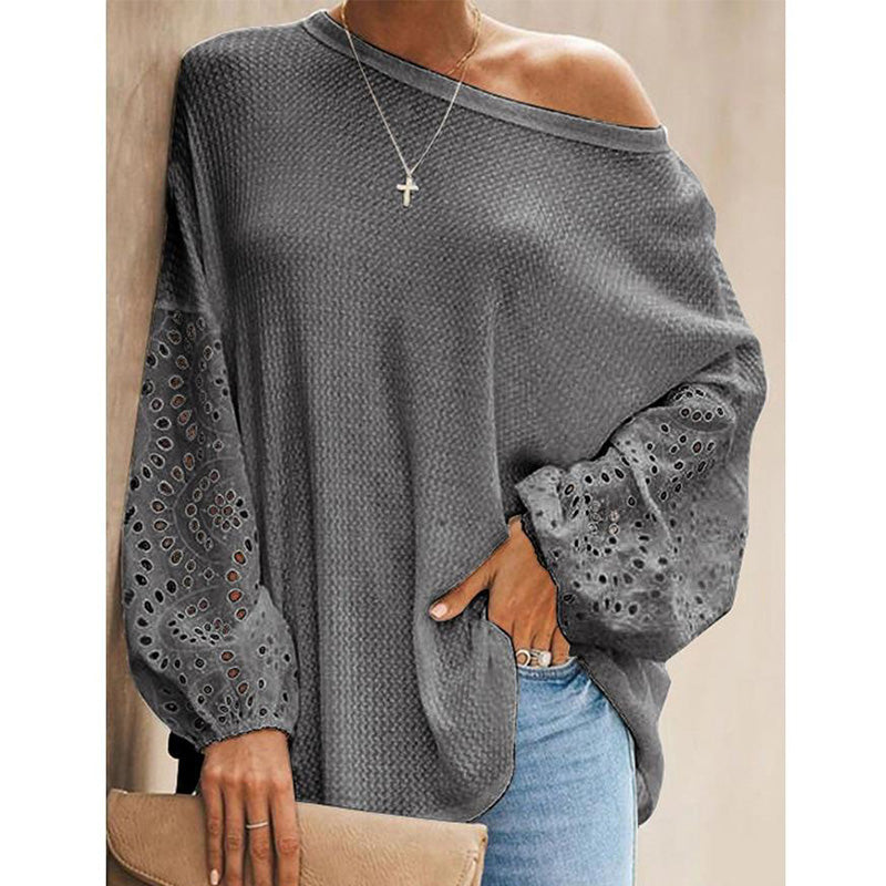 Women's lace hollow out long sleeve cold shoulder blouse pullover fall/winter tops