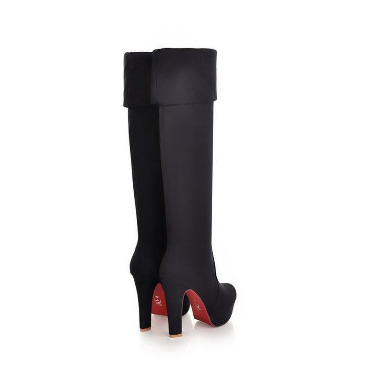 Women's high heeled platform thigh high boots strechy skinny over the knee boots