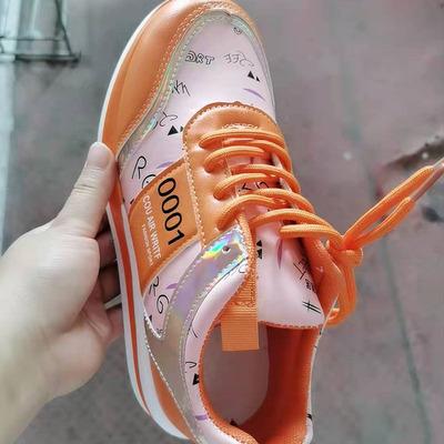 Women candy color graffiti print front lace sneakers running shoes