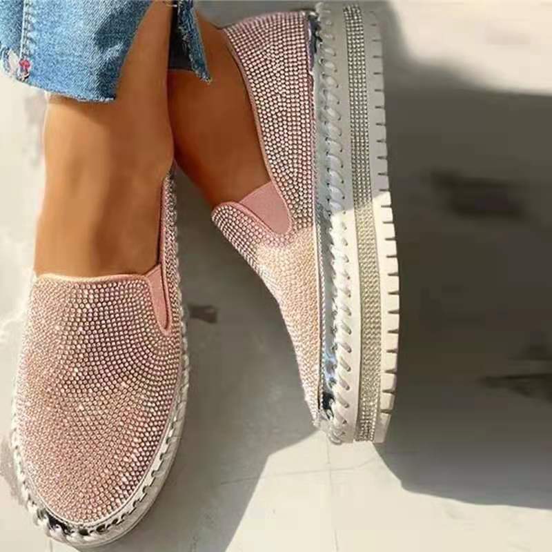 Fashion glitter rhinestone shiny platform sneakers slip on crystal sneakers for women