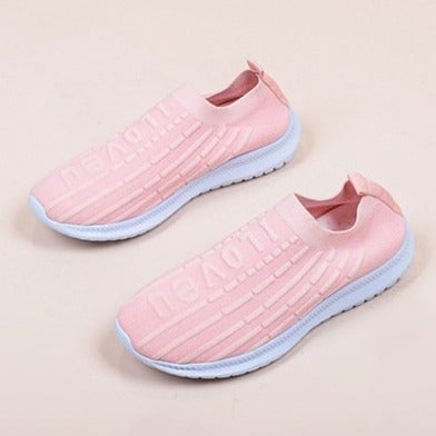 Women's summer flyknit slip on sneakers shoes | Sweet I LOVE U knitted sports shoes