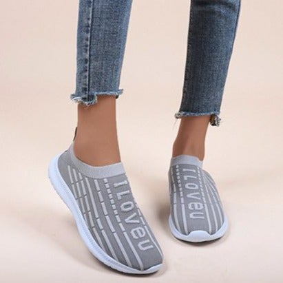 Women's summer flyknit slip on sneakers shoes | Sweet I LOVE U knitted sports shoes