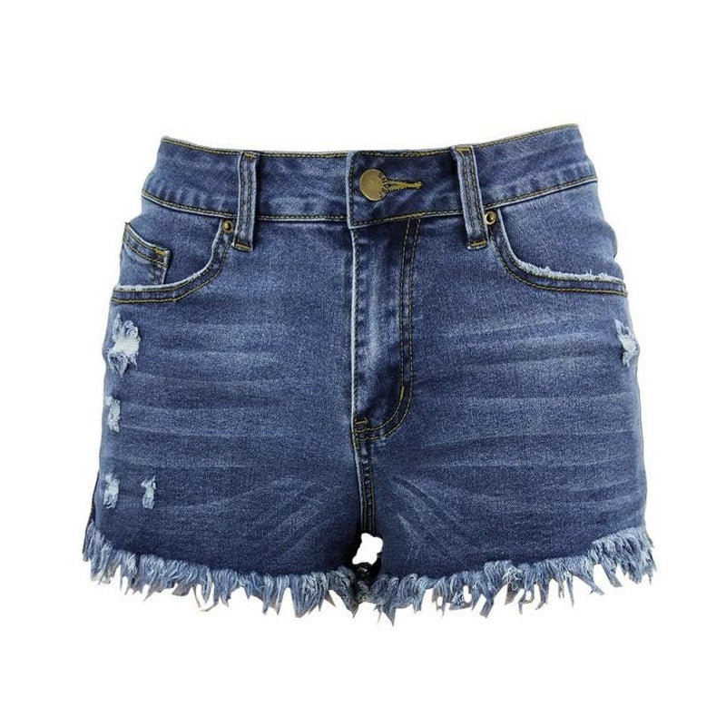Women's mid rise frayed raw hem ripped jeans shorts