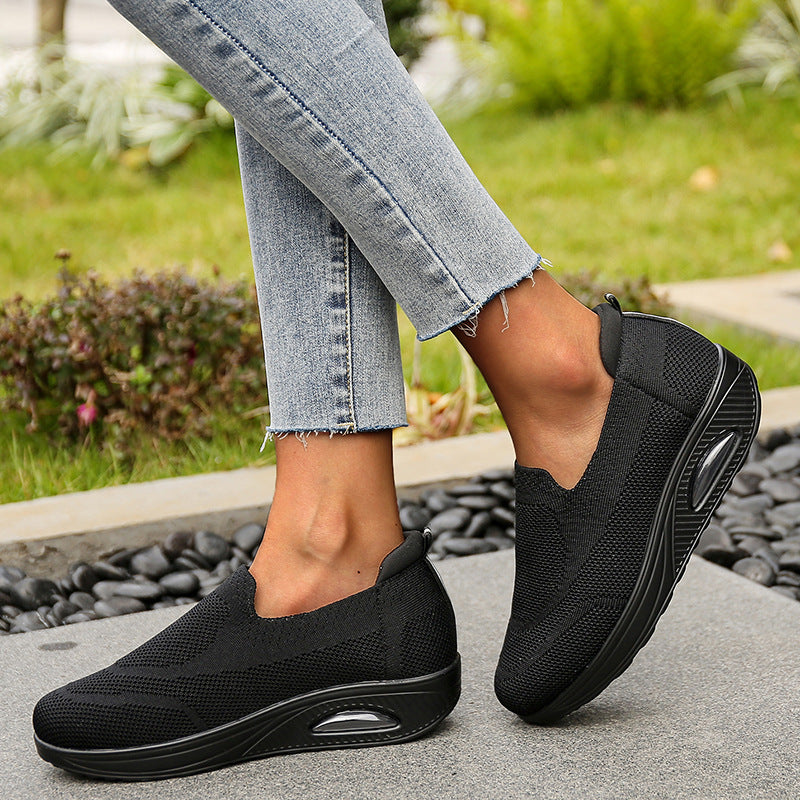 Women's flyknit chunky platform slip on sneakers sports shoes