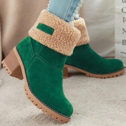 Women's block heels snow booties plush lined warm ankle boots