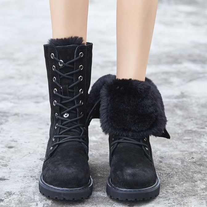 Lining Fur Lace-up Martin Boots Platform Western Boots