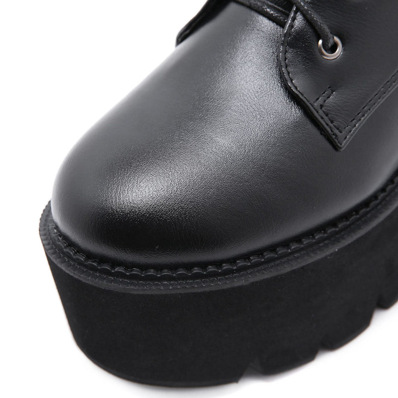 Women's black thick platform metal decor punk booties buckle strap zipper boots