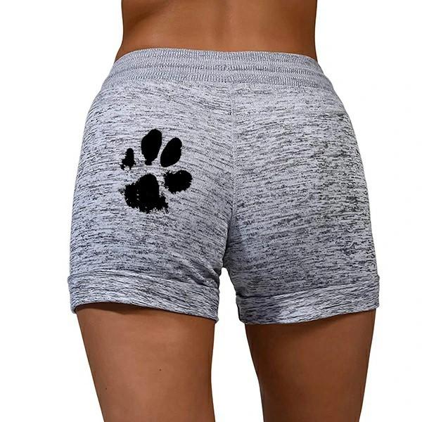 Women's cute paws printed drawstring elastic waist yoga shorts