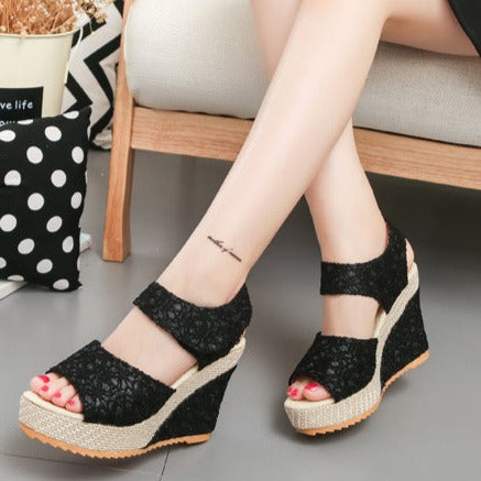 Women's peep toe wedge heel sandals chunky platform wedges