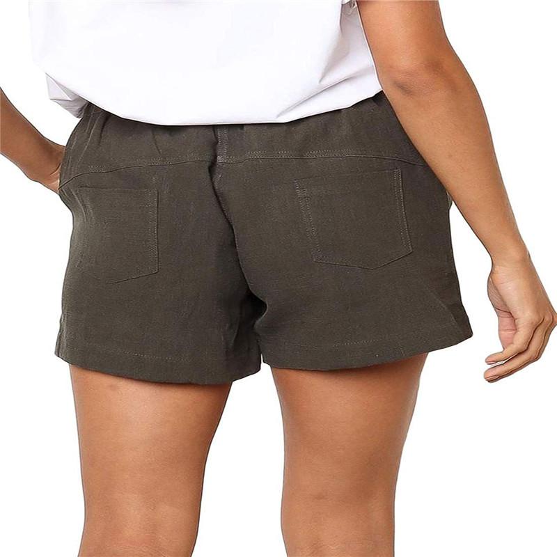 Women's linen casual drawstring elastic waist pocket shorts