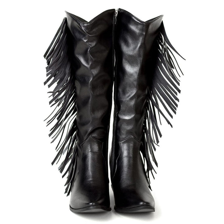 Women's fashion tassels mid calf boots pointed toe fringe boots