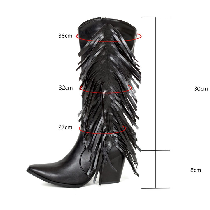 Women's fashion tassels mid calf boots pointed toe fringe boots