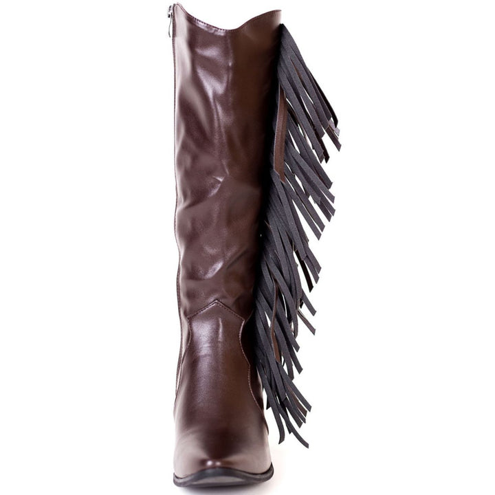 Women's fashion tassels mid calf boots pointed toe fringe boots