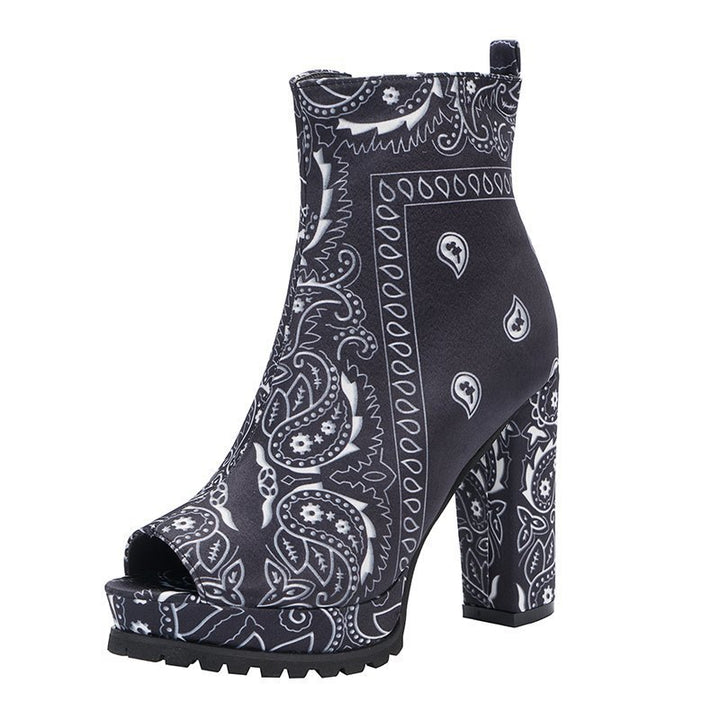Women Party Chunky Heeled Platform Open Toe Boots