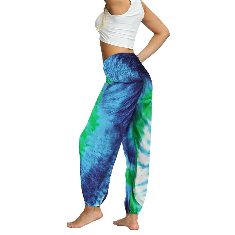 Women's boho tie dye beach pants summer casual balloon pants with pockets