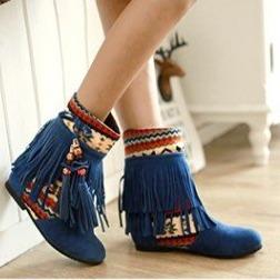 Women retro ethnic beaded tassles faux suede ankle boots