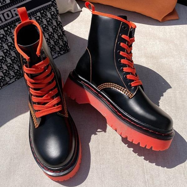 Women's jelly color chunky platform front lace combat boots